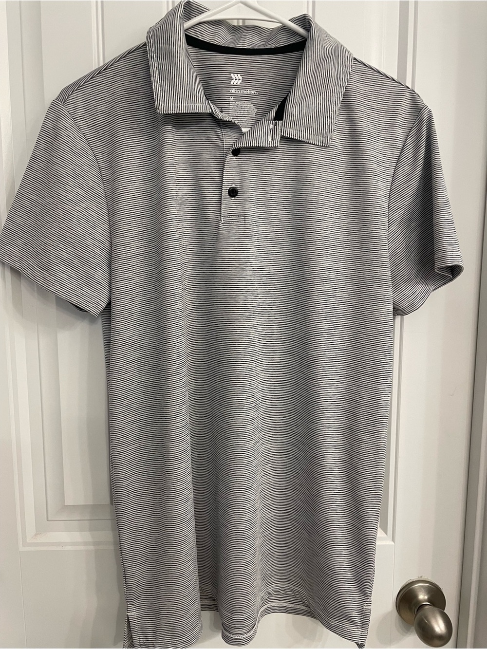 all in motion Gray and White Striped Polo Shirt